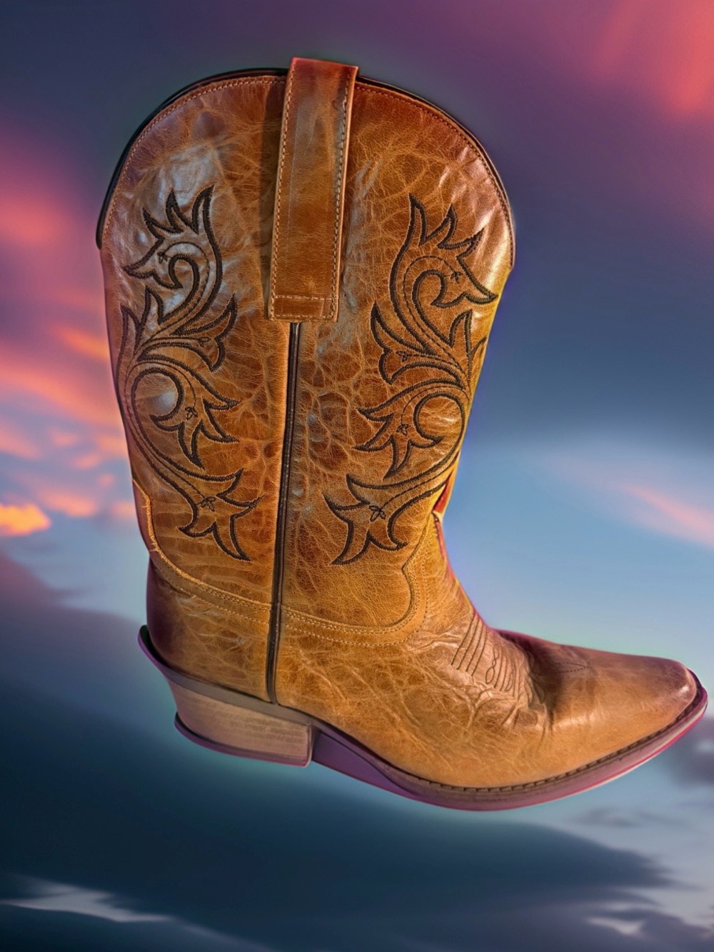 Classic Brown Embroidered Leather Western Boot